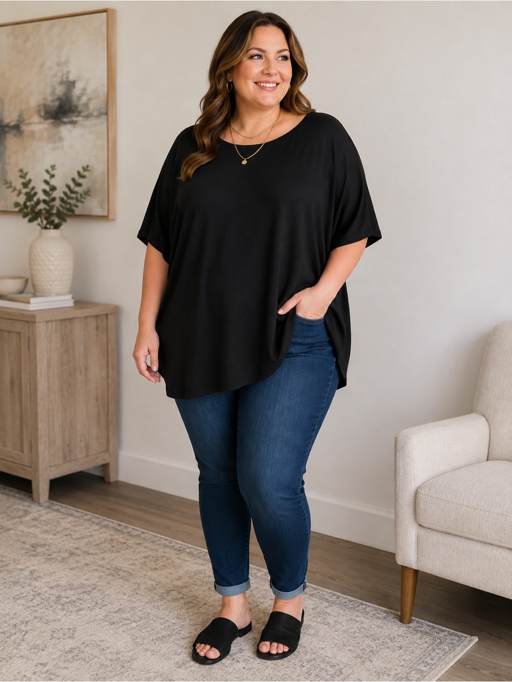 Karen Kane Black Scoop-Neck Relaxed Tunic